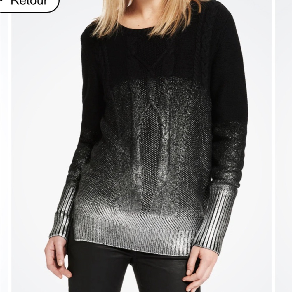 The Kooples Women’s Black Silver Foiled Shimmer Ombré Long Sleeve Sweater